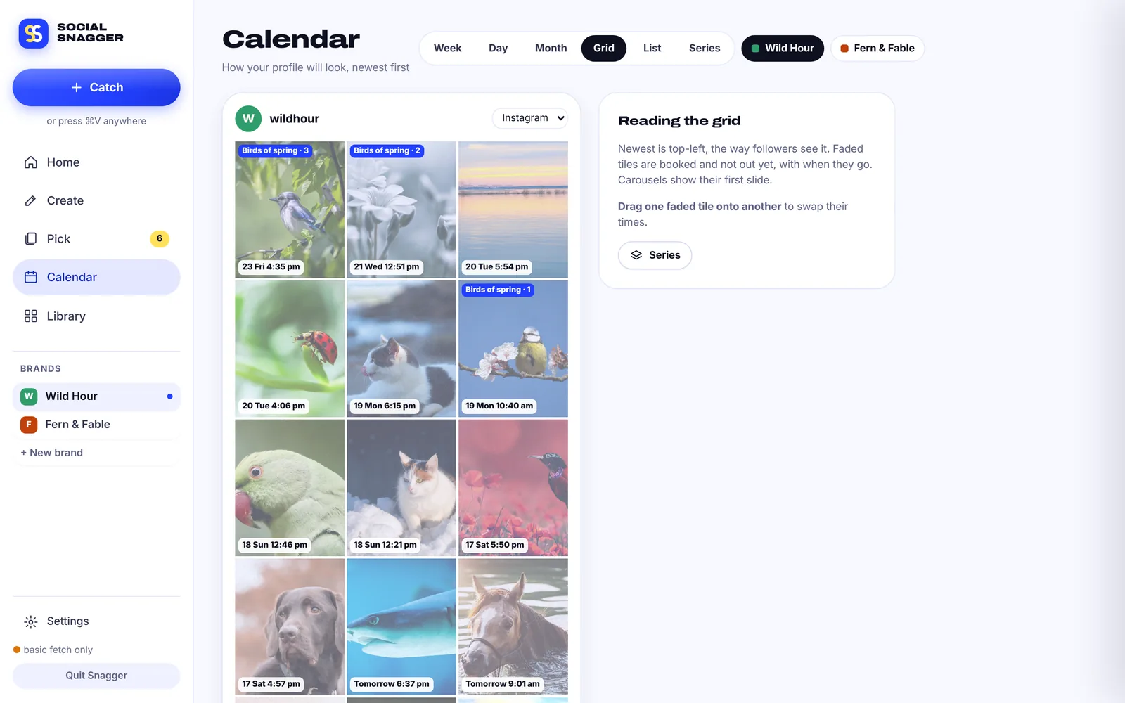 Calendar: Instagram grid view
